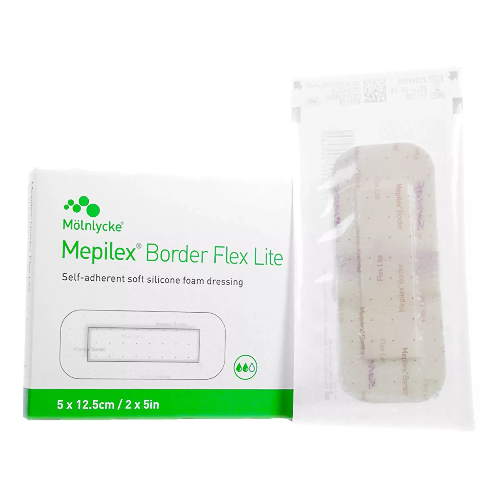 Molnlycke Thin Foam Dressing Mepilex Border Flex Lite 2 X 5 Inch With Border Film Backing Silicone Adhesive Rectangle Sterile #581100