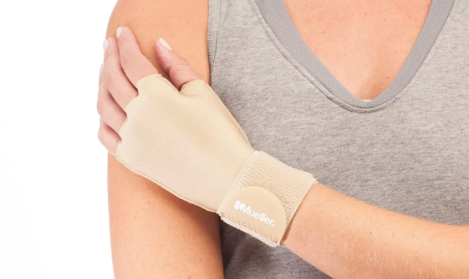 Mueller Sports Medicine Compression Glove Mueller Compression & Support Gloves Fingerless Small / Medium Over-the-Wrist Length Ambidextrous #6905