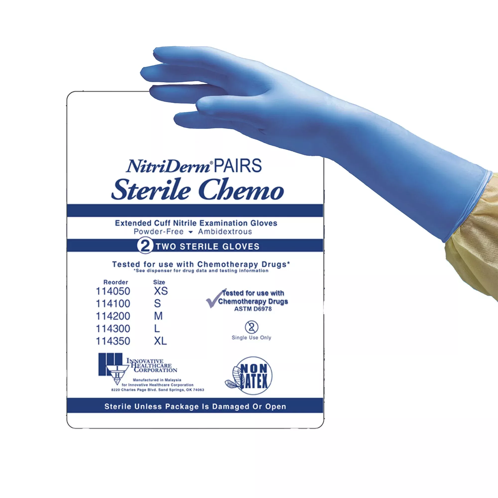NitriDerm EC Nitrile Extended Cuff Length Exam Glove, Extra Large, Blue