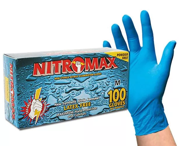 NITROMAX Tex-Grip Powder Free Blue Nitrile Gloves