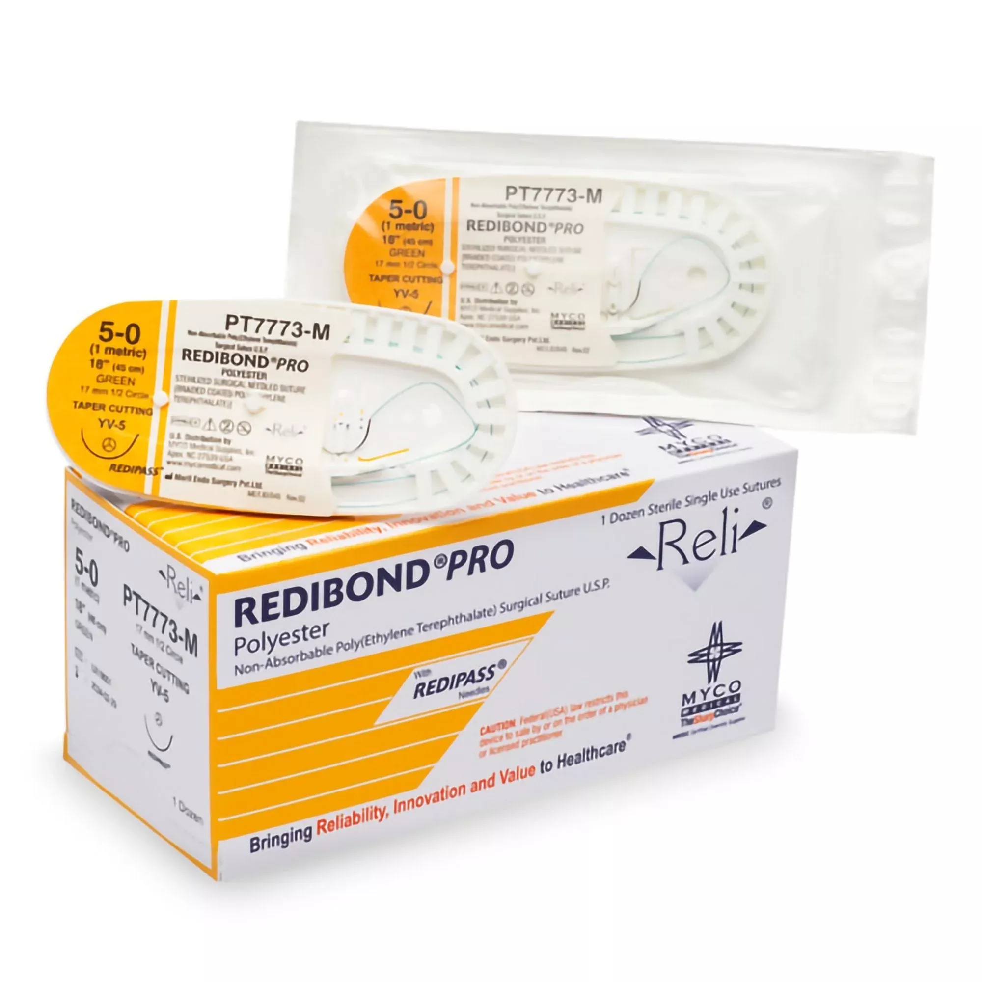 Nonabsorbable Suture with Needle Reli Polyester MV-5 1/2 Circle Taper Cutting Needle Size 5 - 0 Braided