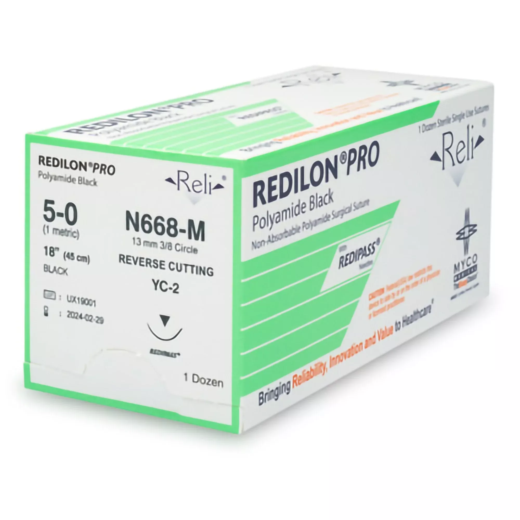 Nonabsorbable Suture with Needle Reli RedilonNylon MC 3/8 Circle Reverse Cutting Needle Size 5 - 0 Monofilament