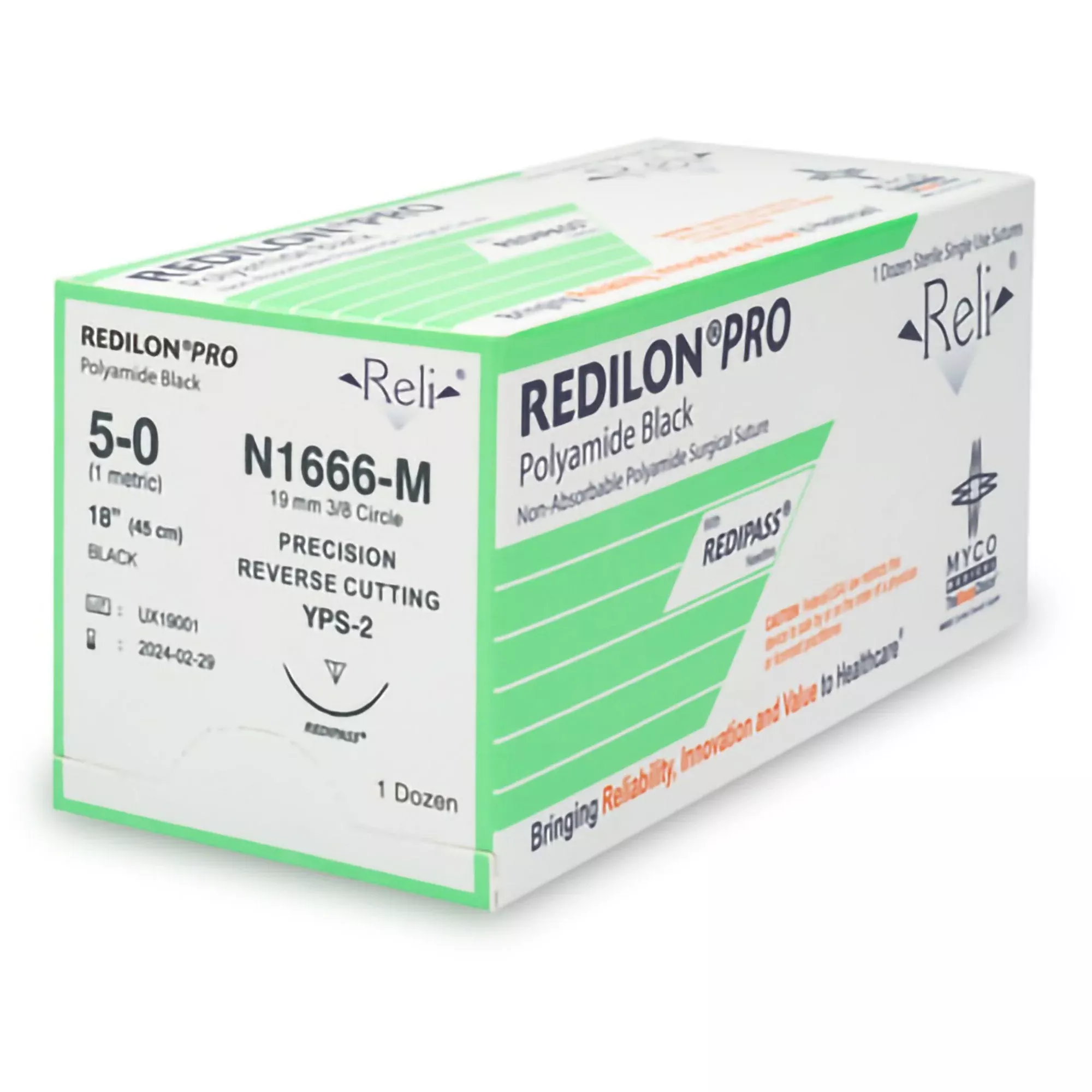 Nonabsorbable Suture with Needle ReliRedilon Nylon MPS-2 3/8 Circle Precision Reverse Cutting Needle Size 5 - 0 Monofilament