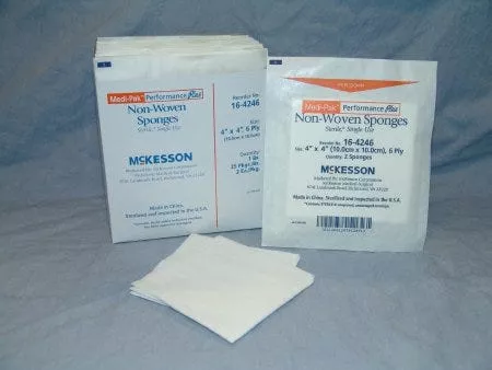 NonWoven Sponge McKesson 164246 Polyester / Rayon 6Ply 4 X 4 Inch Square Sterile. Box of 50