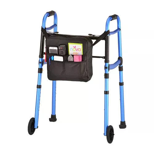 Nova Blue Folding Walker With 5″ Wheels, Walker Skis, And Mobility Bag