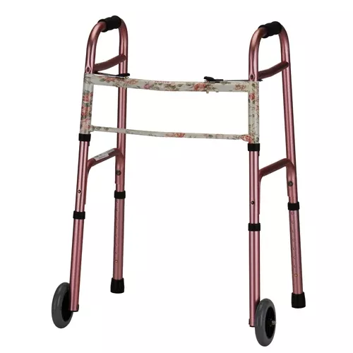 Nova Pink Folding Walker With 5″ Wheels