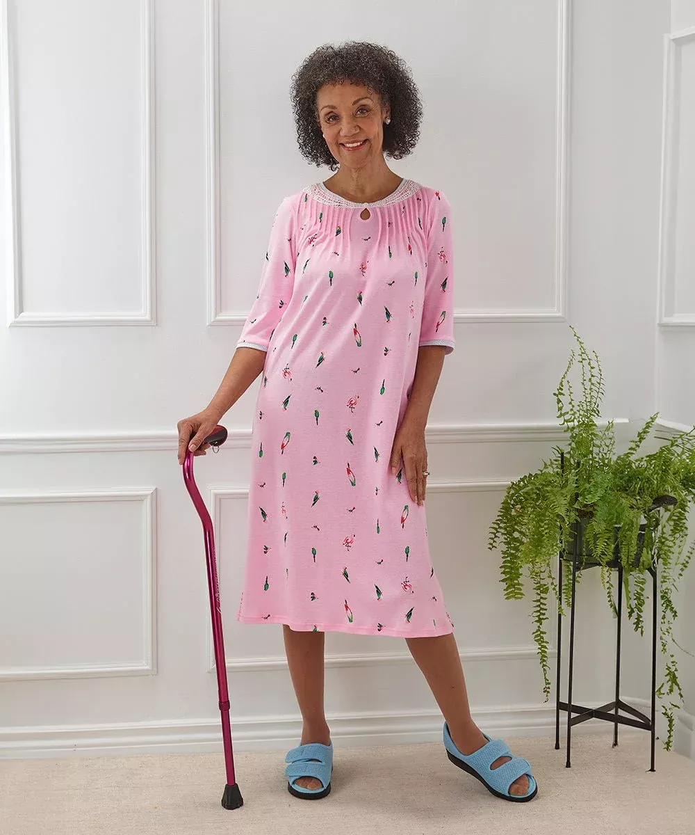 Open Back Knit Nightgown with Lace Trim