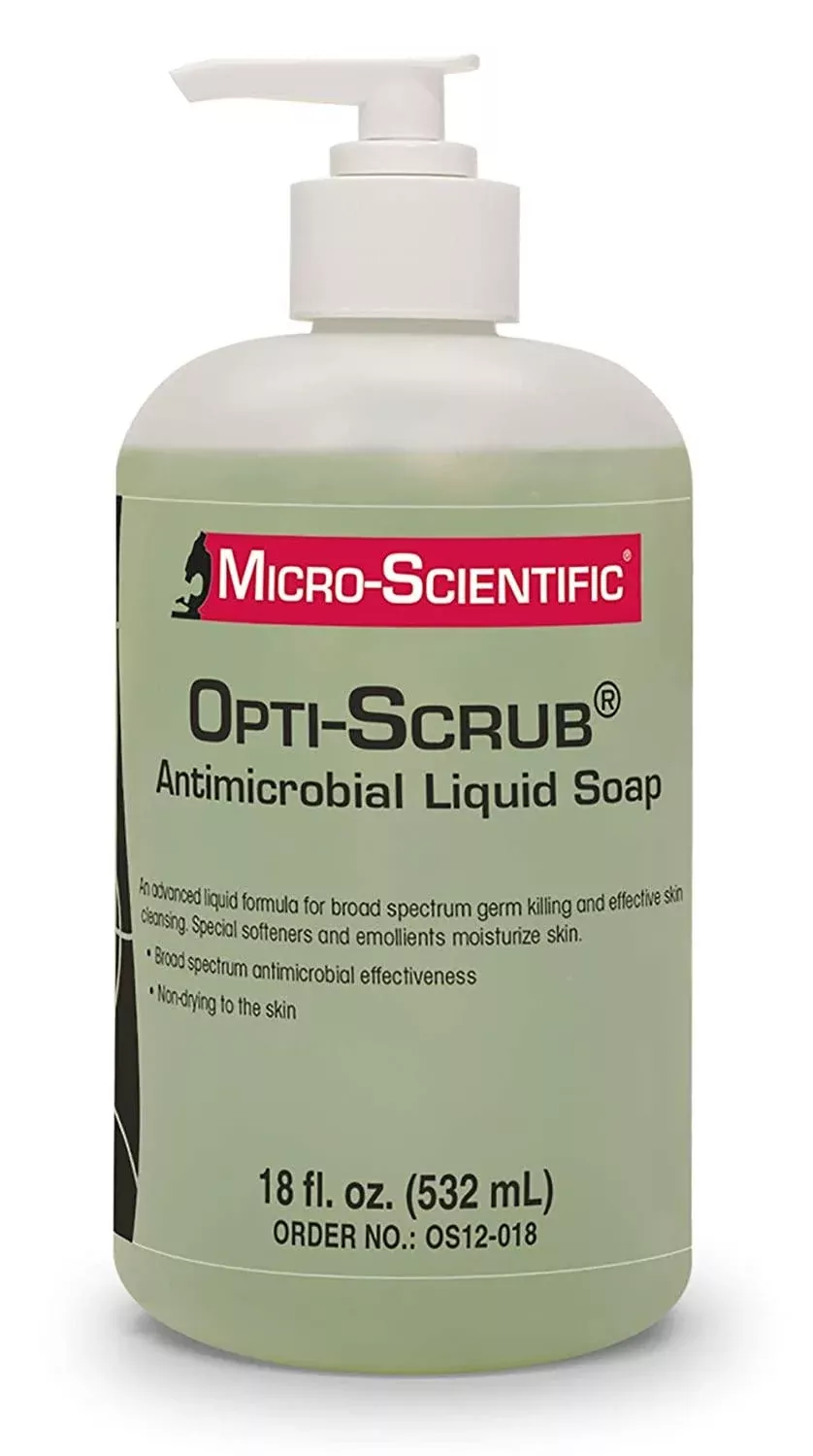 Opti-Scrub Antimicrobial Liquid Soap, Broad Spectrum, Non-Drying, 18 Ounce
