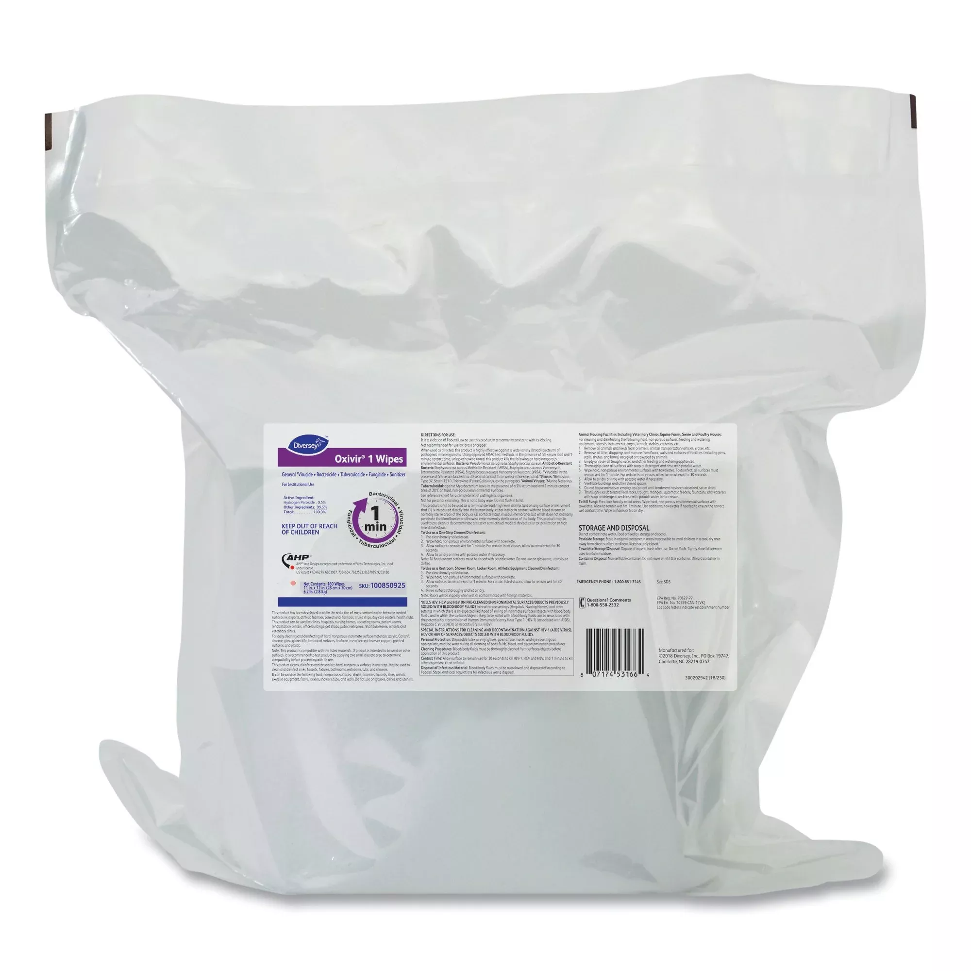 Oxivir 1 Surface Disinfectant Cleaner Wipes, Refill Pouch