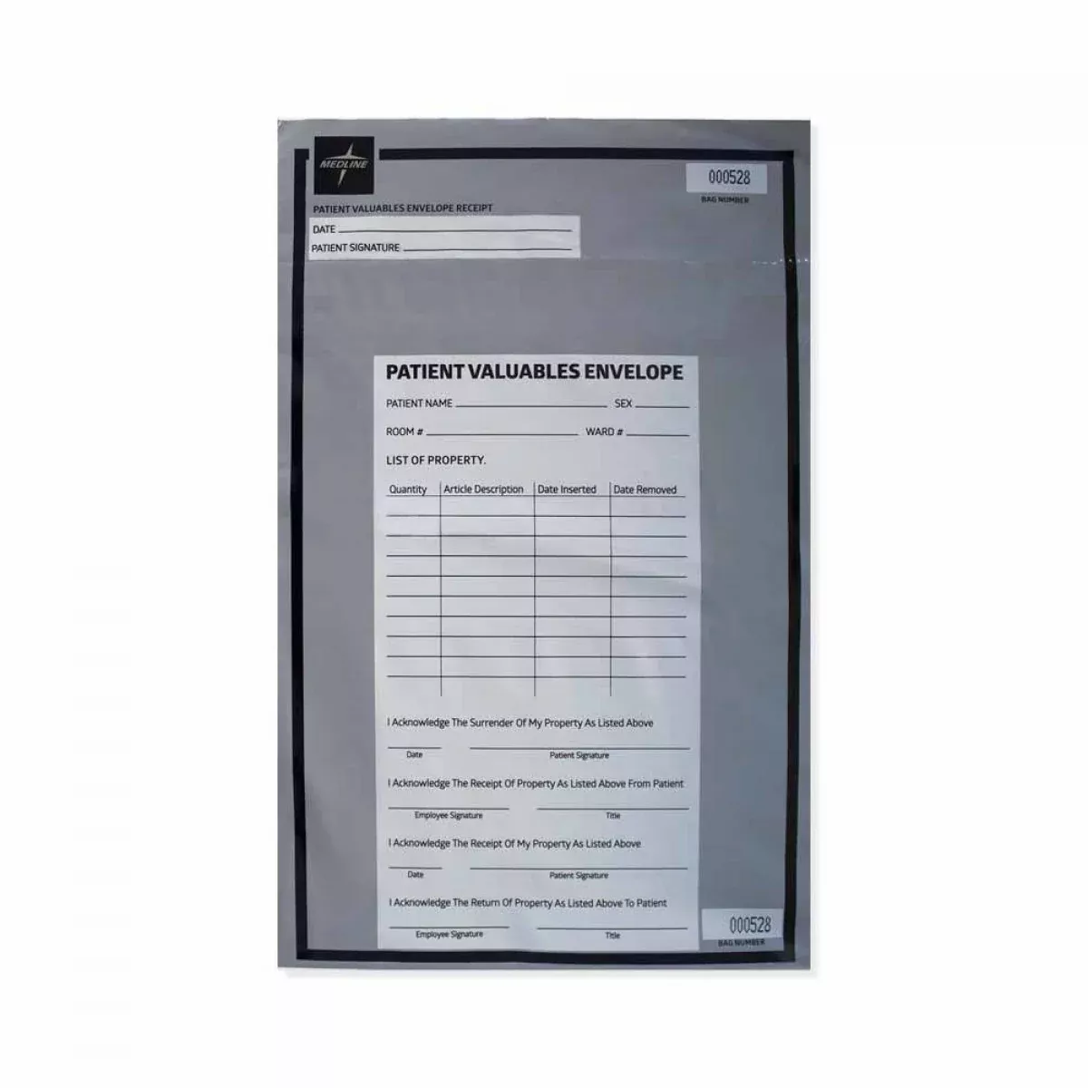 Patient Valuables Envelope 9 1/4" X 14 1/2" Gray Opaque 2.8 Mil 1000 Per Case