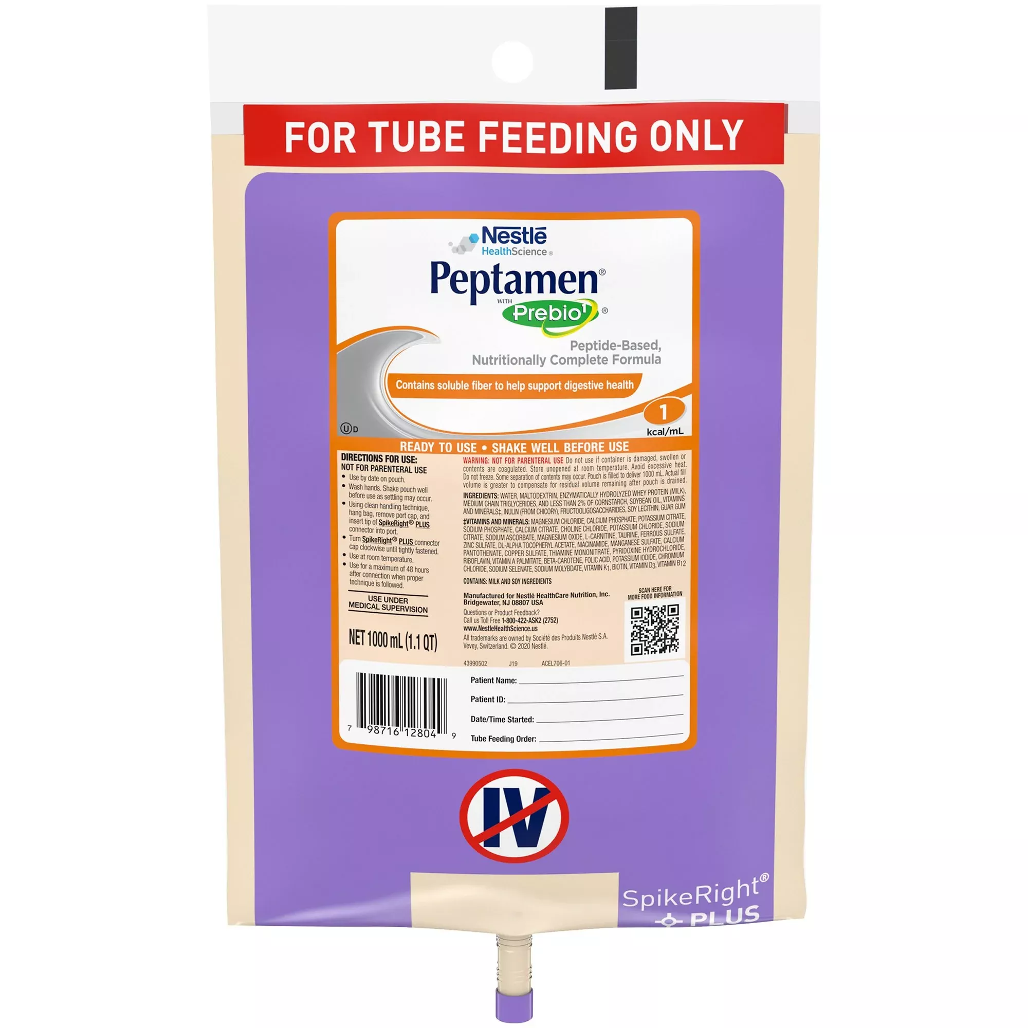 Peptamen with Prebio1 Ready to Hang Tube Feeding Formula