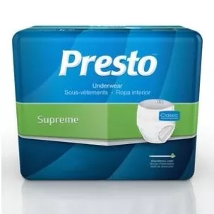 Presto Maximum Absorbency Underwear Large 44" to 58" Waist White Pack of 18
