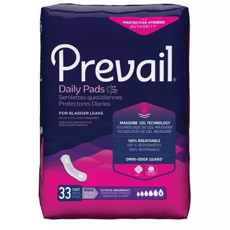 Prevail Daily Pads Ultimate Female Disposable Bladder Control Pad, 16 Inch Length, One Size Fits Most, Heavy Absorbency