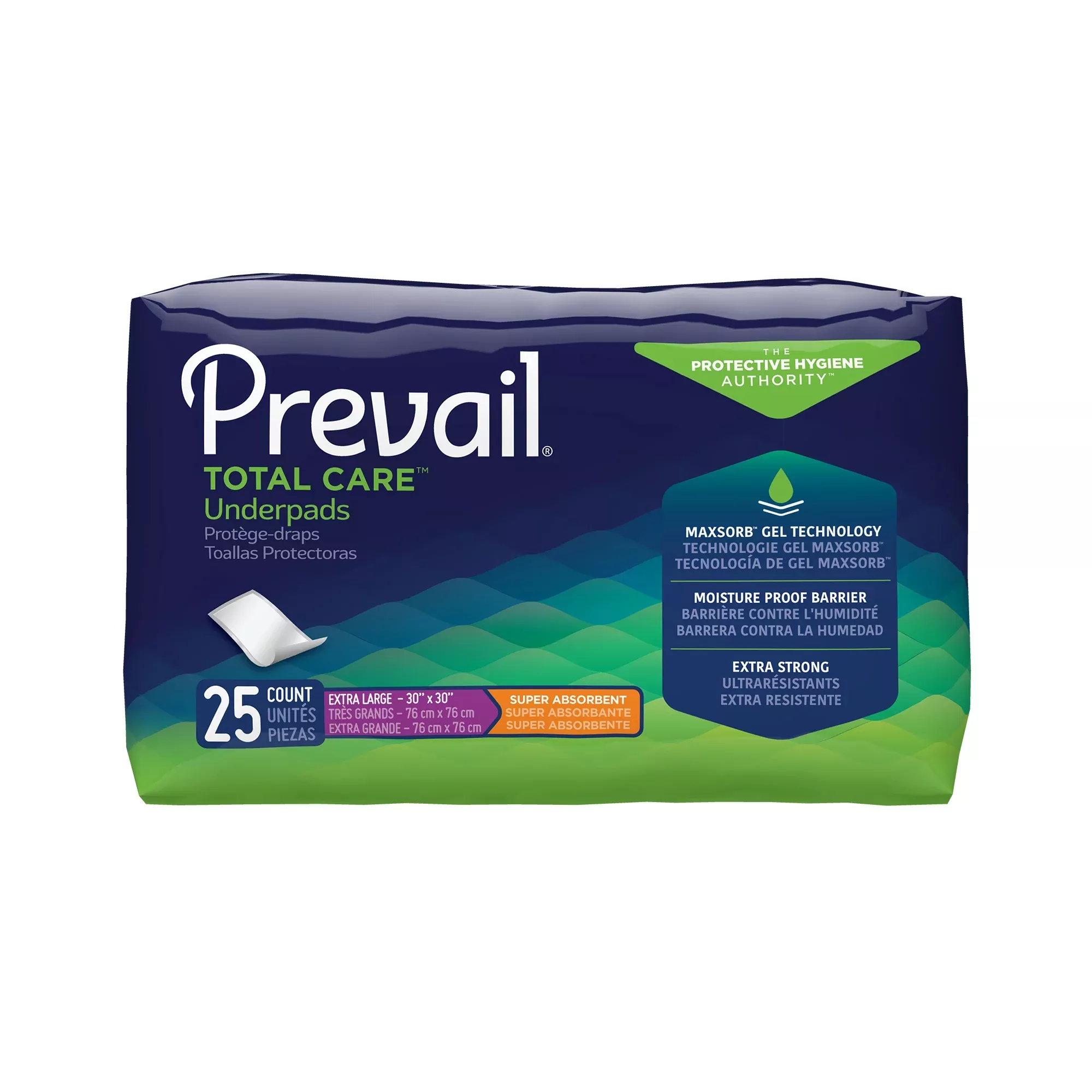 Prevail Total Care™ Disposable Underpad, Peach, 30 X 30 Inch, Heavy Absorbency