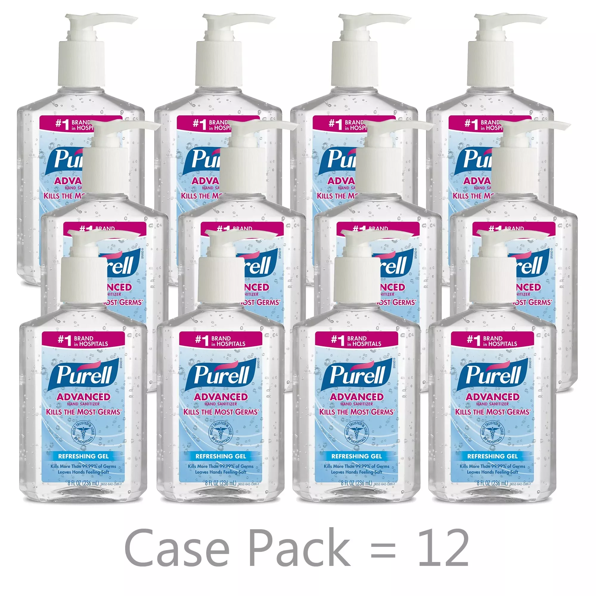 Purell Advanced Instant Hand Sanitizer, 8 oz. Pump Bottle, (Case of 12)