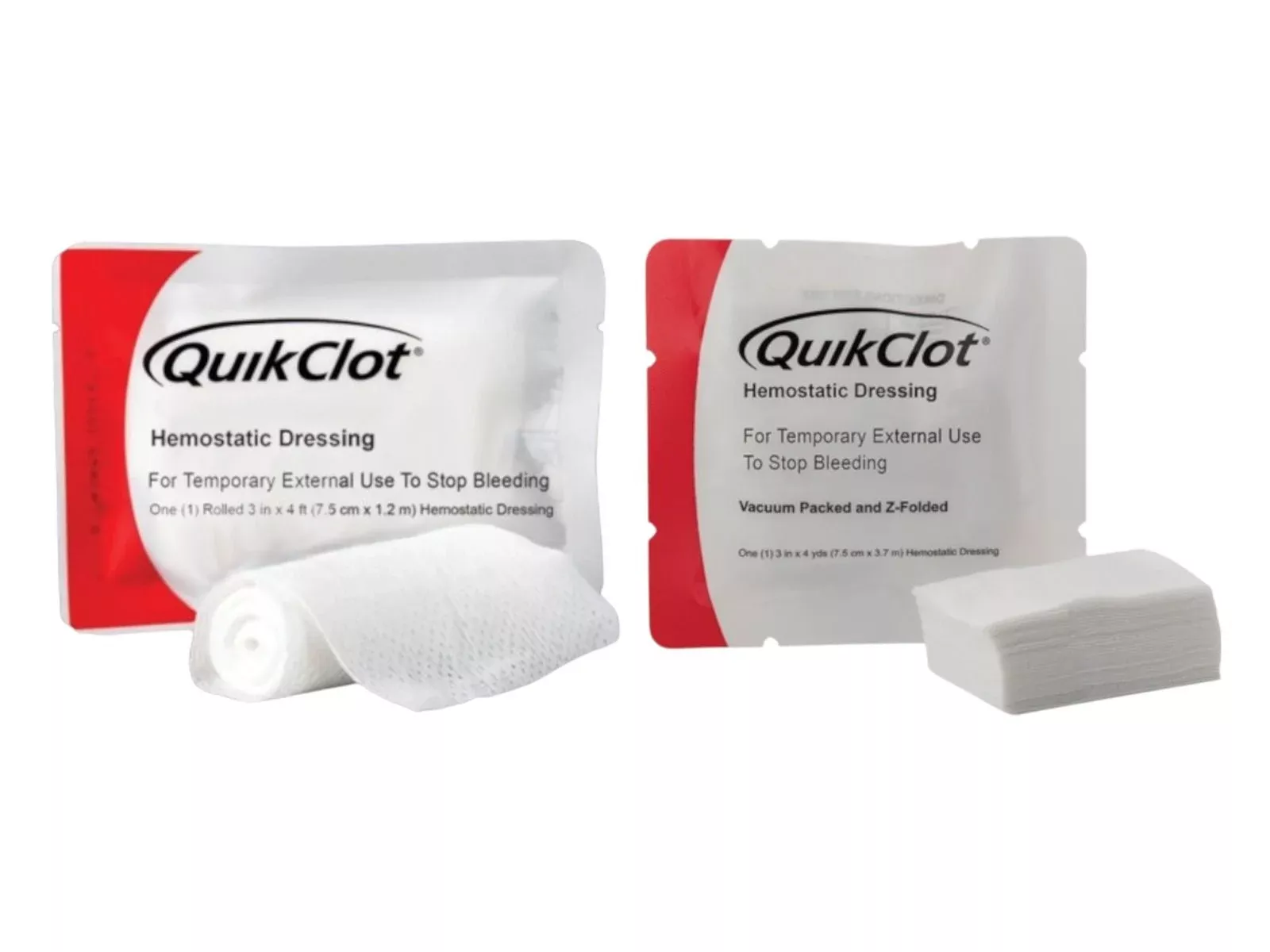 QuikClot Bleeding Control Dressings - Z-Fold & Roll