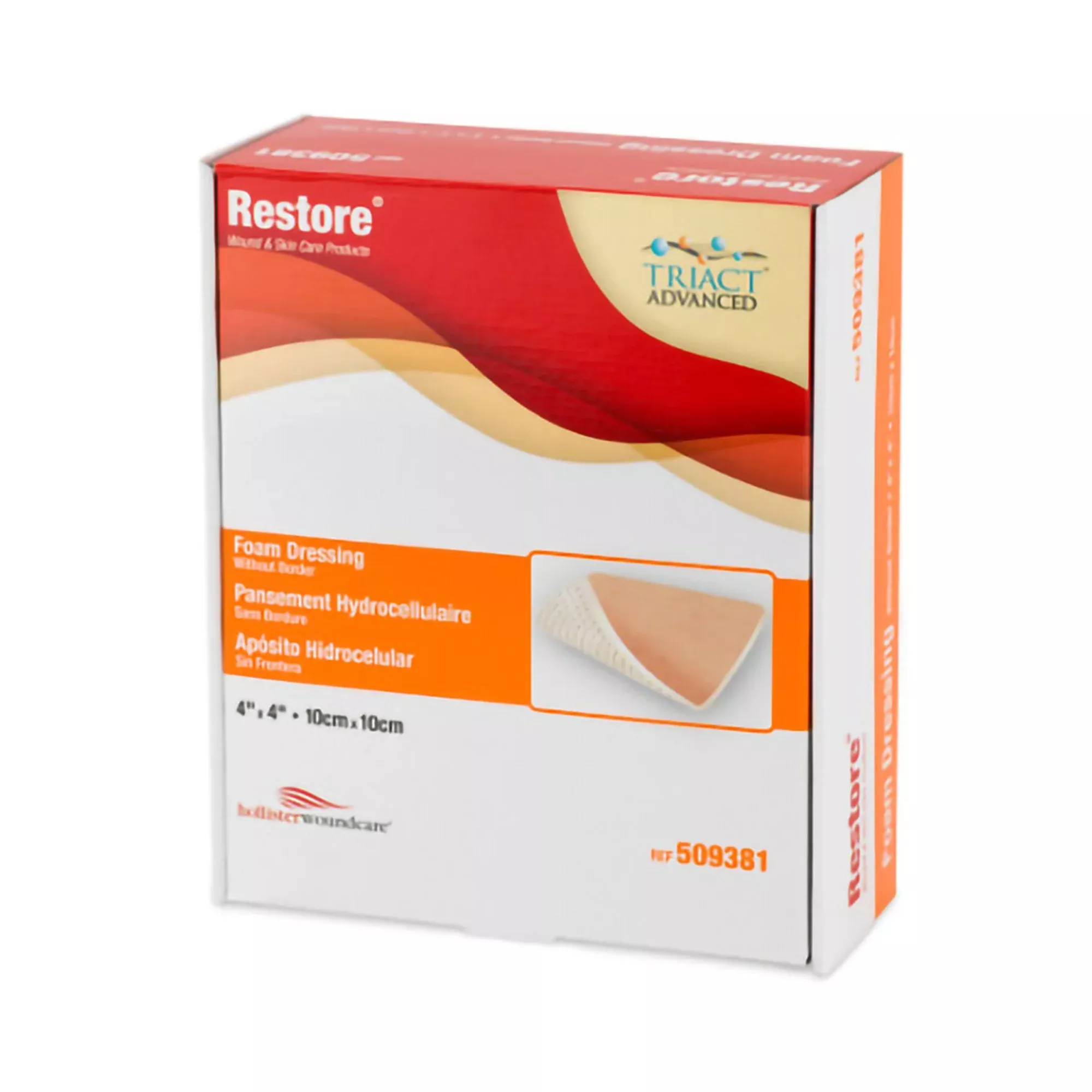 Restore Nonadhesive without Border Foam Dressing, 4 x 4 Inch