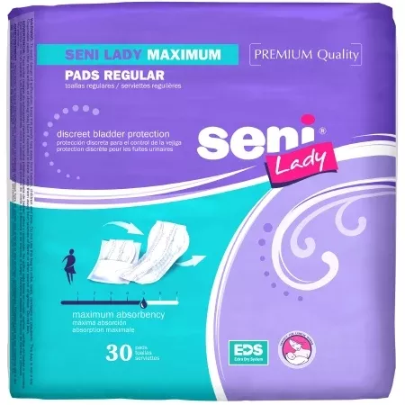 Seni Lady Maximum Female Disposable Bladder Control Pad, Moderate Absorbency, 11 Inch Length, One Size Fits Most