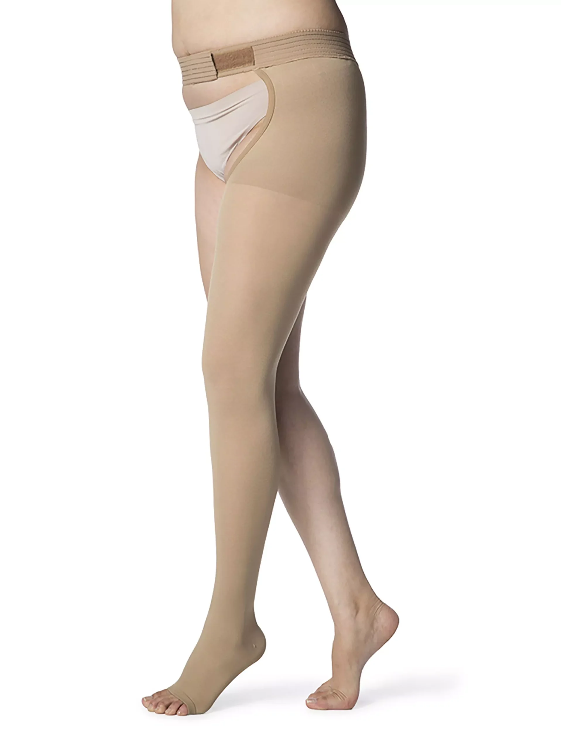Sigvaris 862W Select Comfort Thigh High Open Toe 20-30 mmHg Compression Stockings, Waist Attachment, Light Beige
