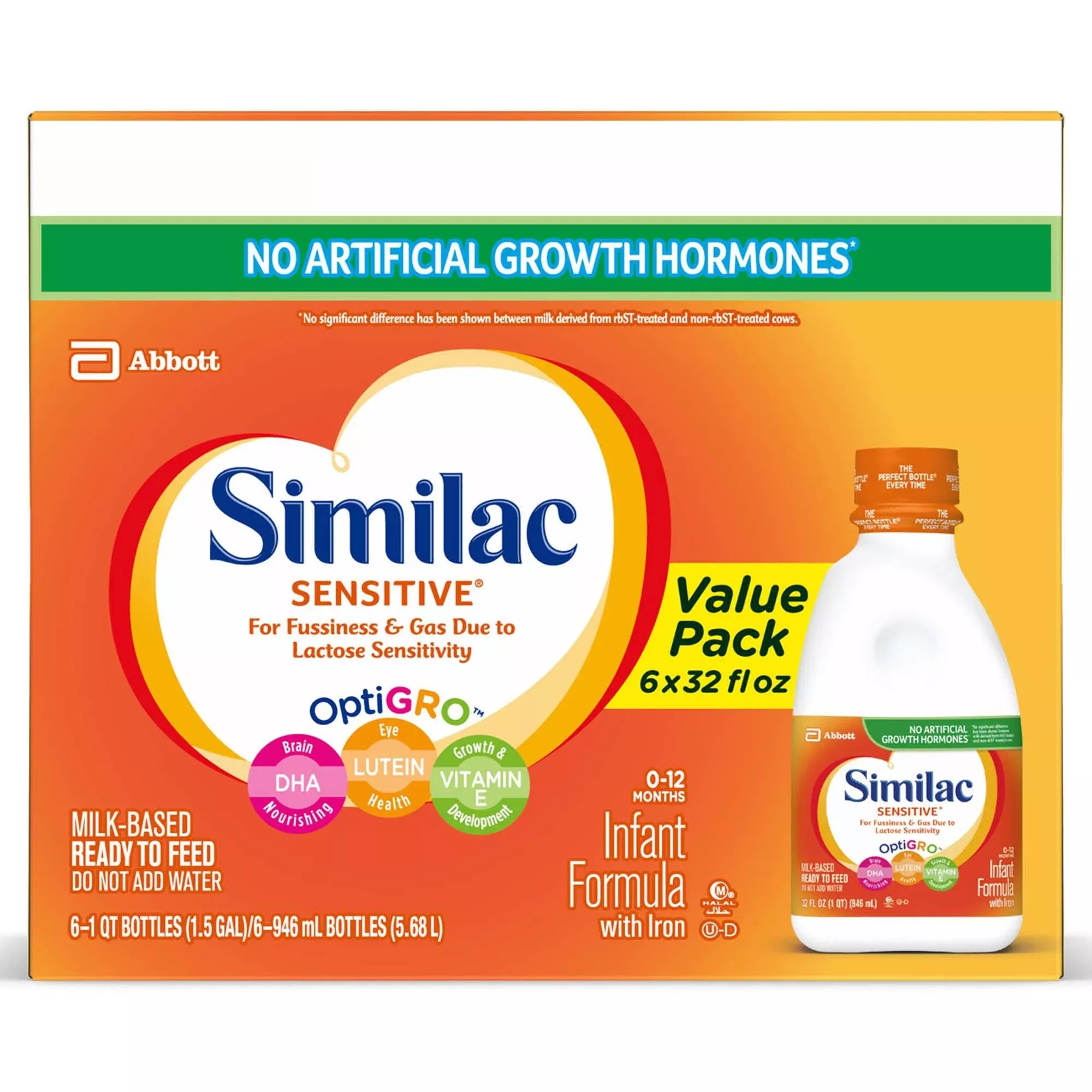 Similac Sensitive 0-1 Year Unflavored Liquid Infant Formula, 32 oz. Bottle (57533)