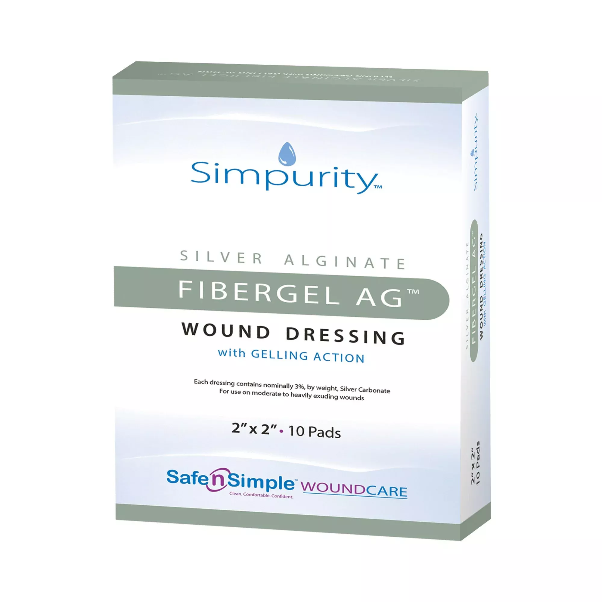 Simpurity™ Fibergel AG™ Silver Alginate Dressing, 2 x 2 Inch