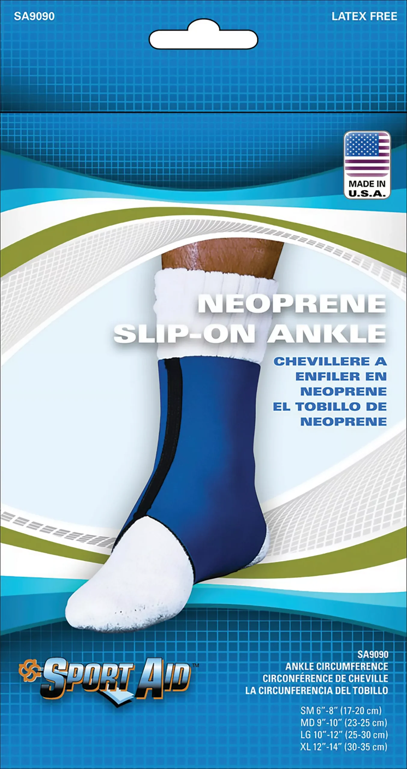 Sport Aid™ Ankle Support, Small, For 6 to 8 Inch Ankle Circumference, Blue, 1/EA