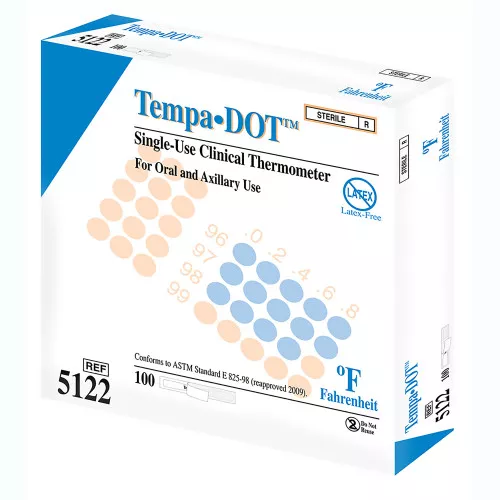 TempaDOT Disposable Oral Thermometer 99 to 104 F Color Dots Display, 5122, Box of 100