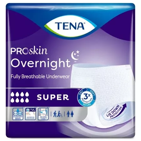 TENA ProSkin Overnight™ Super Unisex Disposable Absorbent Underwear, Pull On with Tear Away Seams, Heavy Absorbency