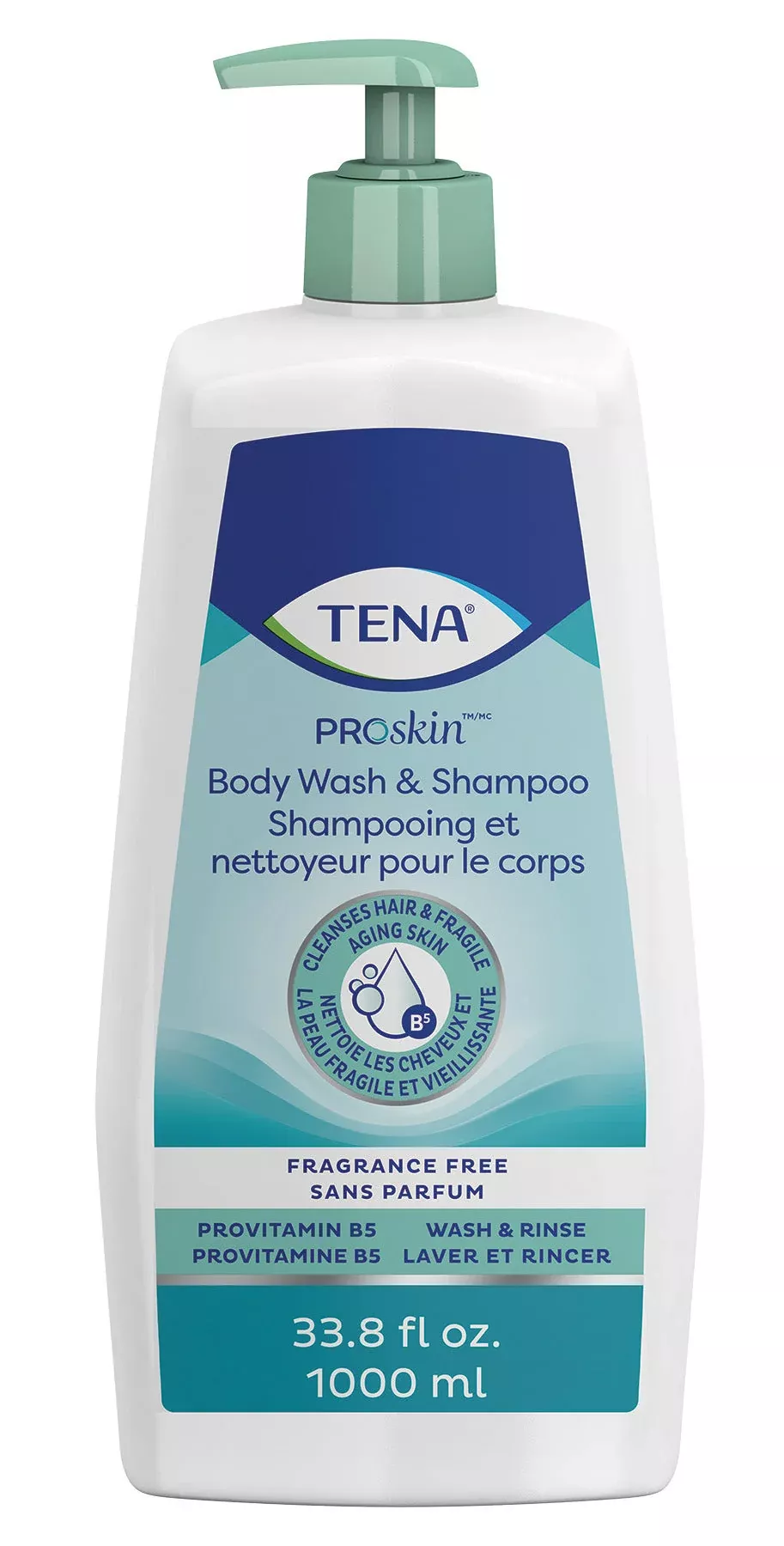 TENA Scent Free Body Wash & Shampoo, 33.8 oz