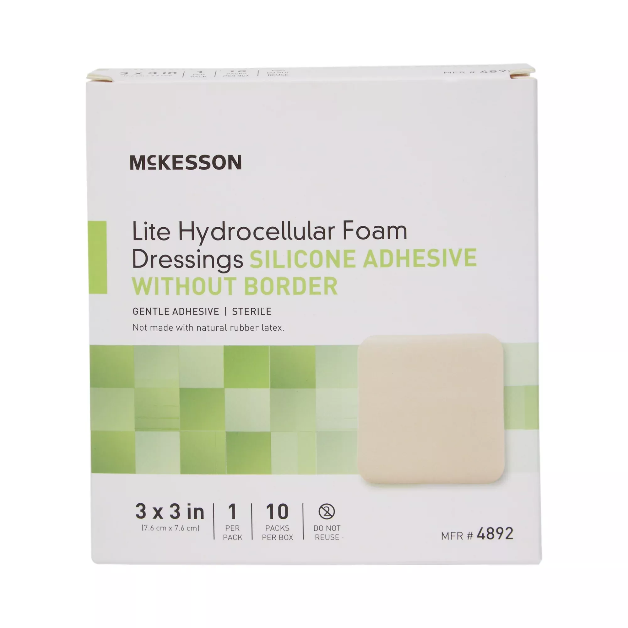 Thin Foam Dressing McKesson Lite 3 X 3 Inch Without Border Film Backing Silicone Gel Adhesive Square Sterile #4892