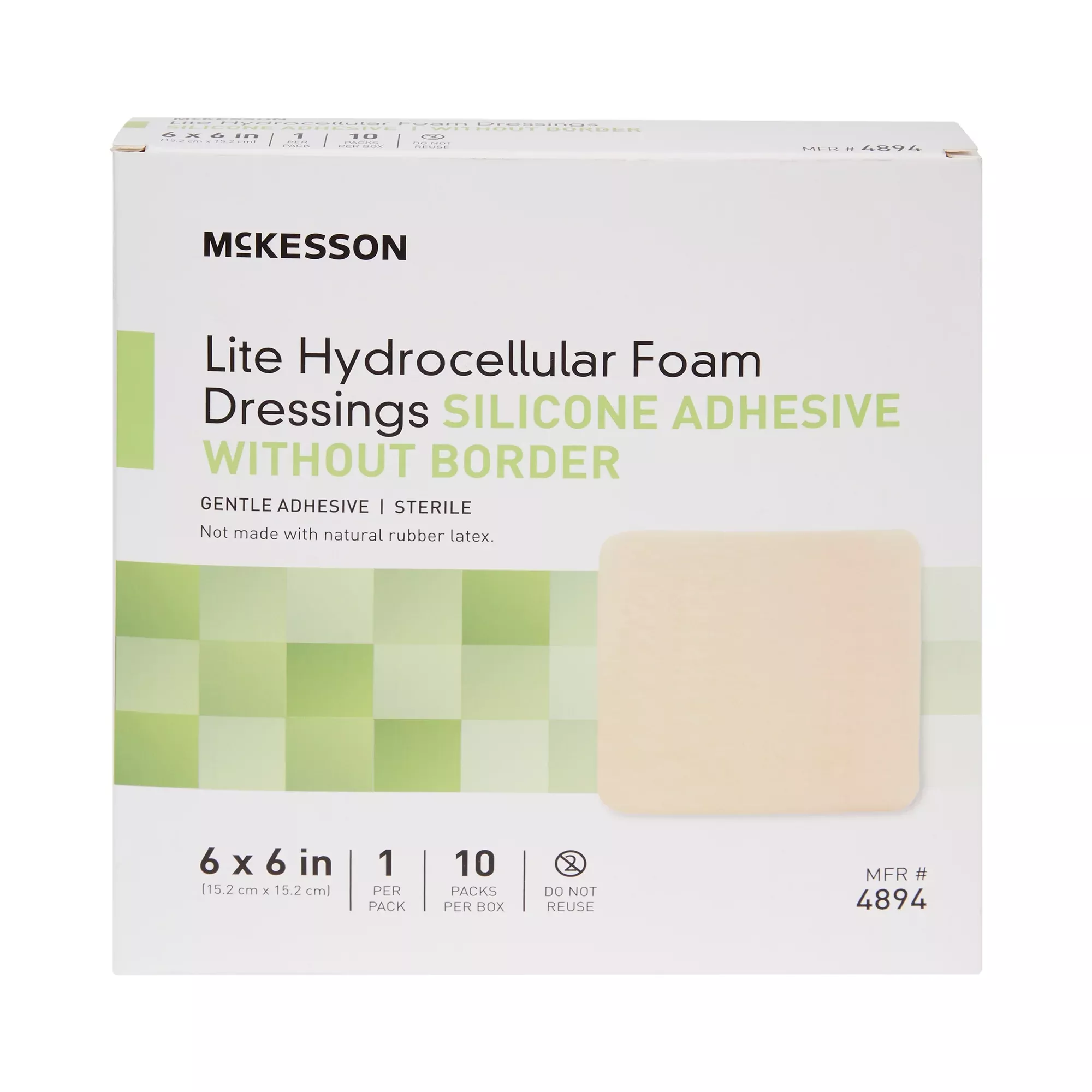 Thin Foam Dressing McKesson Lite 6 X 6 Inch Without Border Film Backing Silicone Gel Adhesive Square Sterile #4894