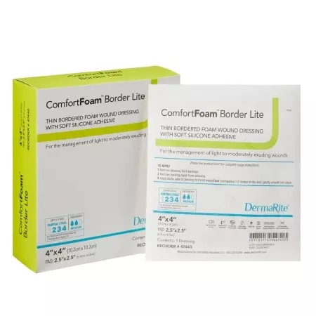 Thin Silicone Foam Dressing ComfortFoam™ Border Lite 4 X 4 Inch Square Silicone Adhesive with Border Sterile