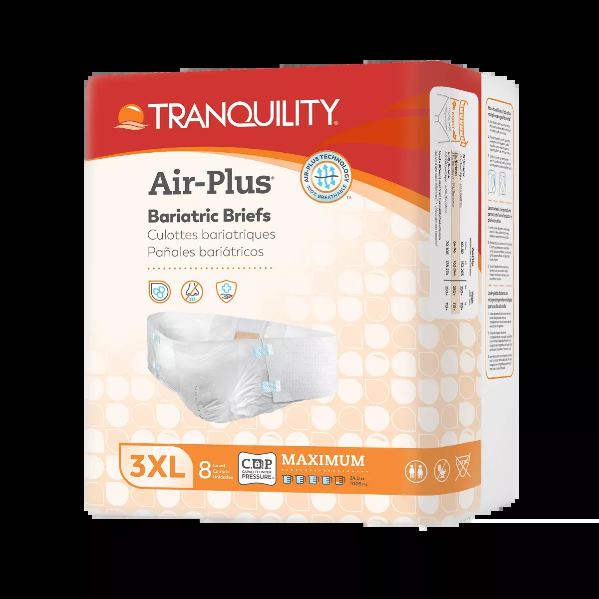 Tranquility Air-Plus Bariatric Disposable Briefs: Size 3XL, Maximum Absorbency - 2190