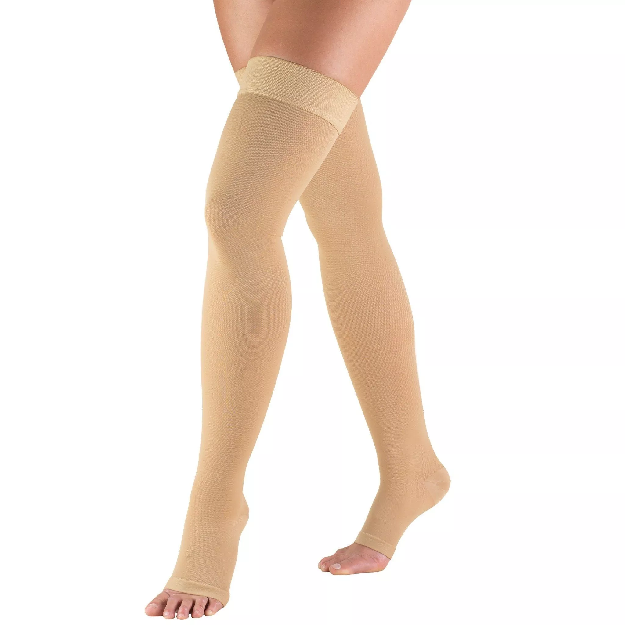 TRUFORM Thigh High Compression Stocking Silicone Dot Top Open Toe 20-30 mmHg, Silicone Dotted Band