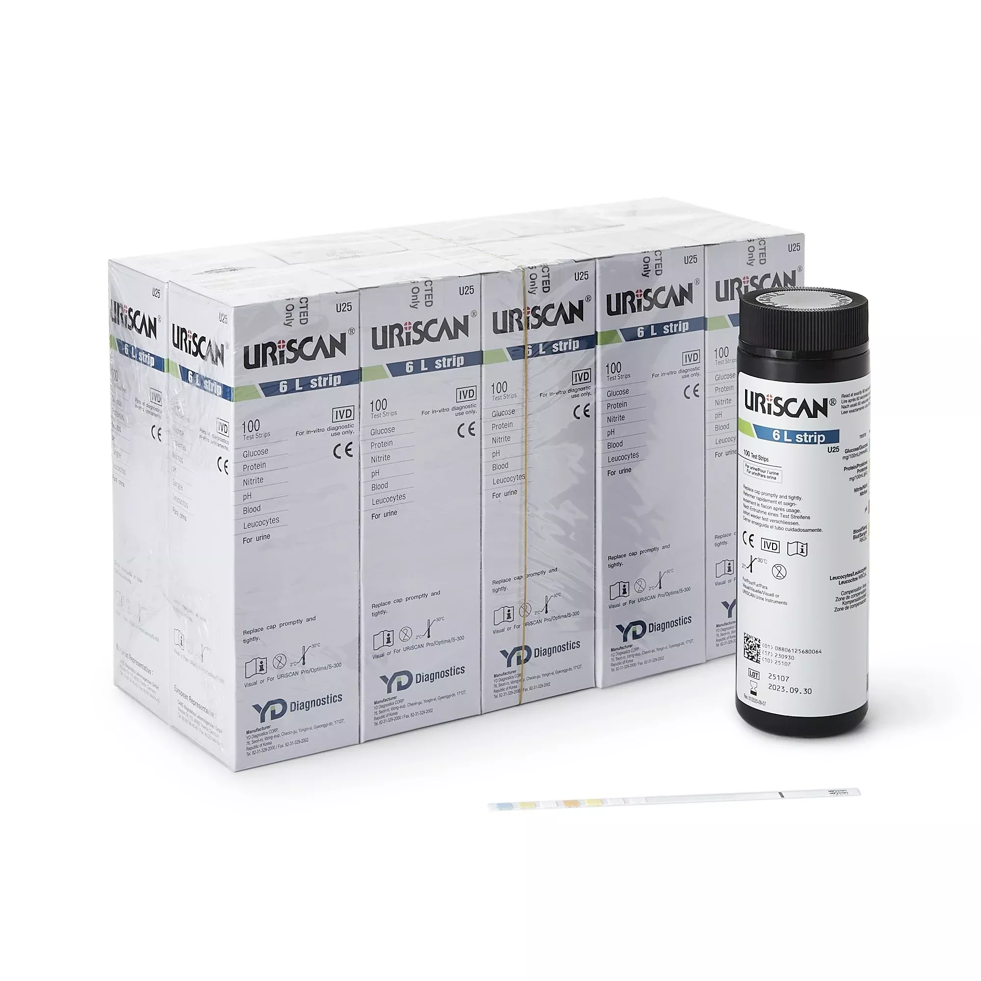 Uriscan Urine Reagent Strip, Blood, Glucose, Leucocytes, Nitrite, pH, Protein