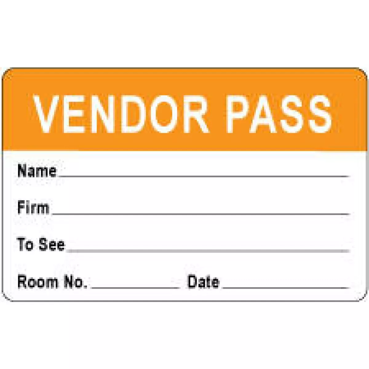 Visitor Pass Label Paper Removable Representative Pass 1" Core 2 3/4 " X 1 3/4" Orange 1000 Per Roll