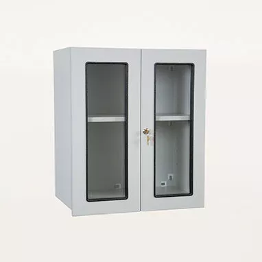 Wall Cabinet with Windows and Lock, 24 Inch