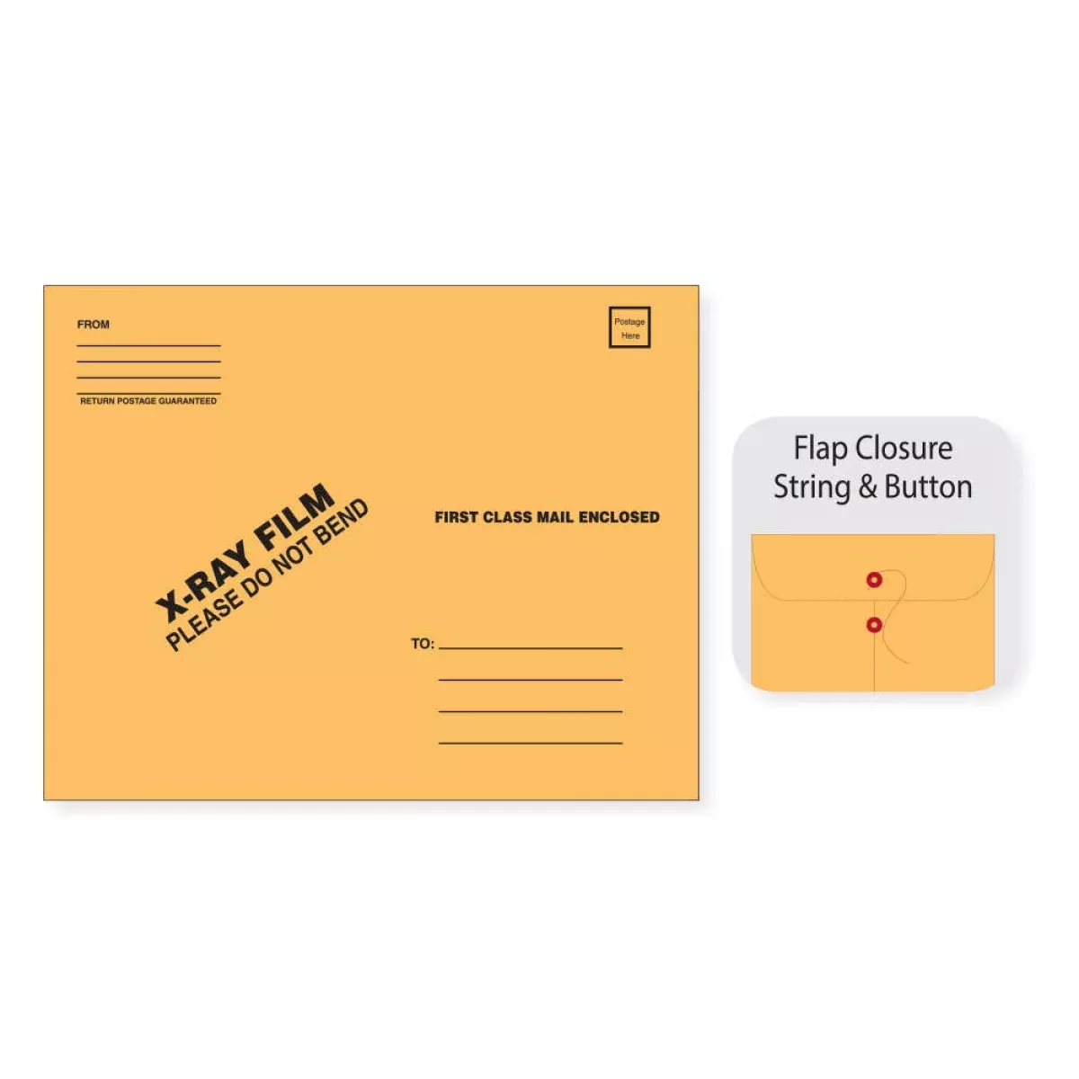 X-Ray Film Mailer String & Button Open End With Black Print 28# Brownkraft 15"X18" 50 Per Case