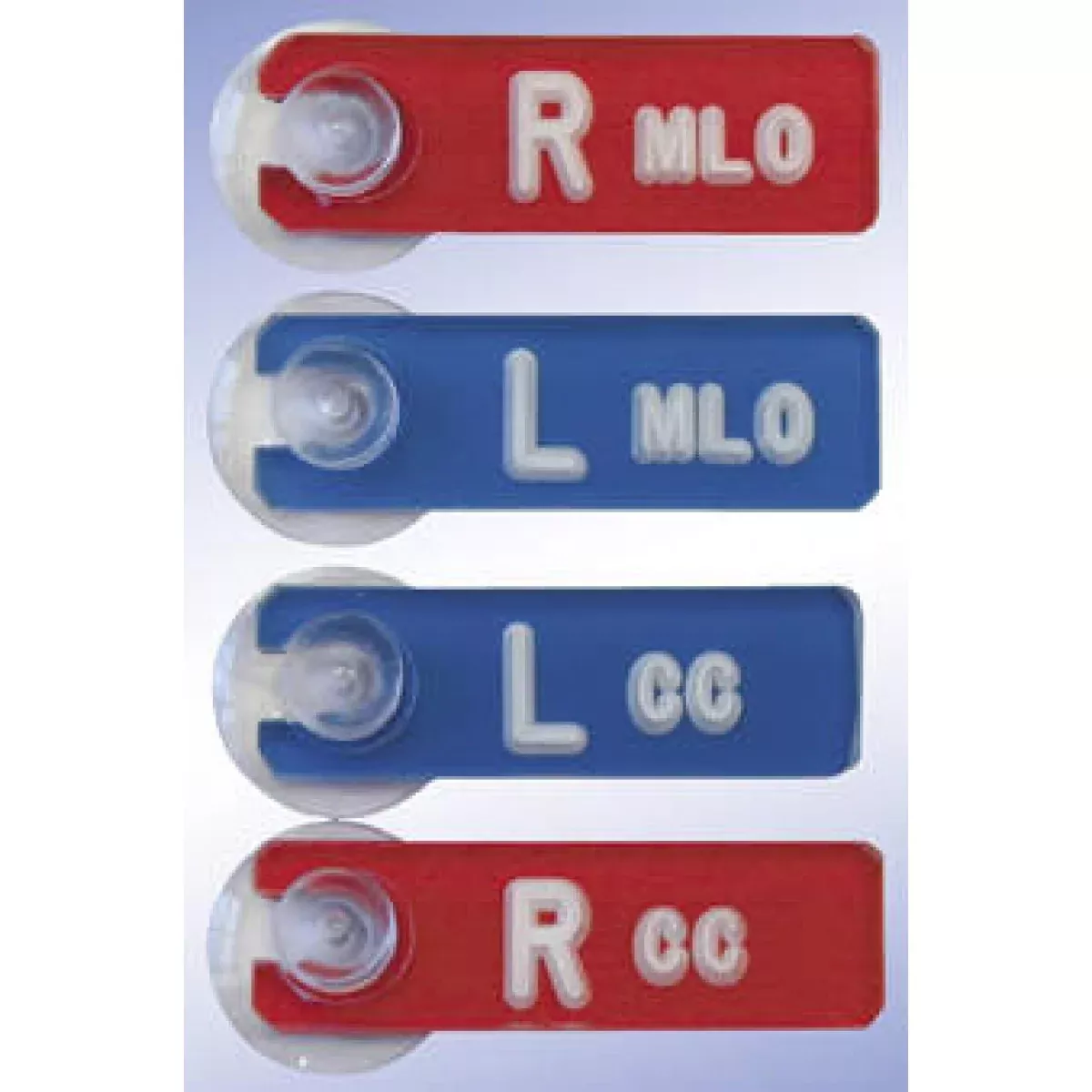 X-Ray Marker Mammography Set|Abbreviated Right And Left|With Suction Cup "Cc" And "Mlo" Blue And Red Acrylic 1-7/8"X5/8"X9/64" 4 Per Set