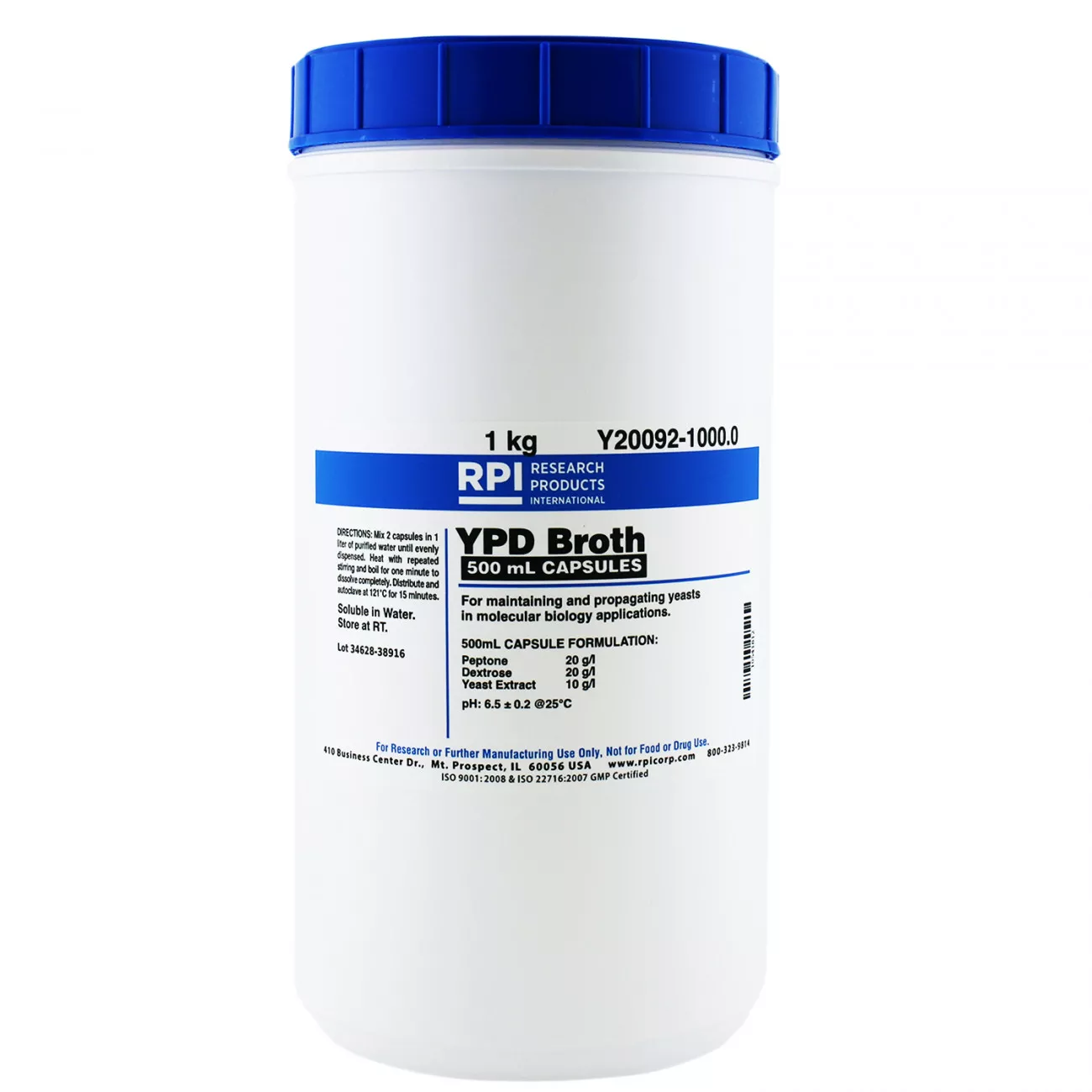 YPD Broth, 500 ml Capsules,1 KilogramRPI-Y20092-1000-0
